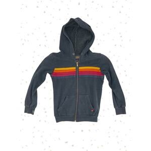 Aviator Nation Rainbow Stripe Zip Up Hoodie Charcoal Gray Blue Unisex KID Size 8
